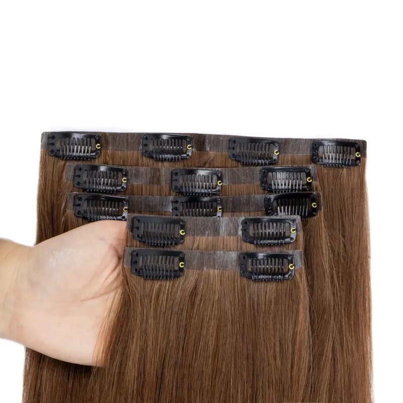 Invisible Thick PU Clip in Hair Extensions Real Human Hair Straight Remy Hair Clip in Hair Extensions 7pcs for Women Daily Use