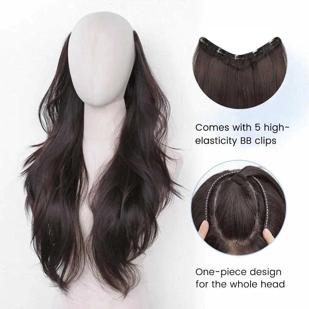 26Inch Synthetic Long Straight Layered V-Shaped Clip-in Hair Extension 4 Clip Heat Resistant Hairpiece for Women Daily Party