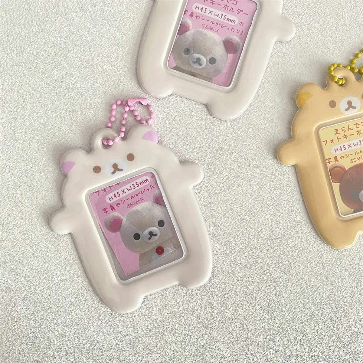 Japanese Style Kawaii Cartoon Bear Photo Card Holder Keyring Cute Bear K-Pop Idol Keychain For 2 Inch Photo School License Case