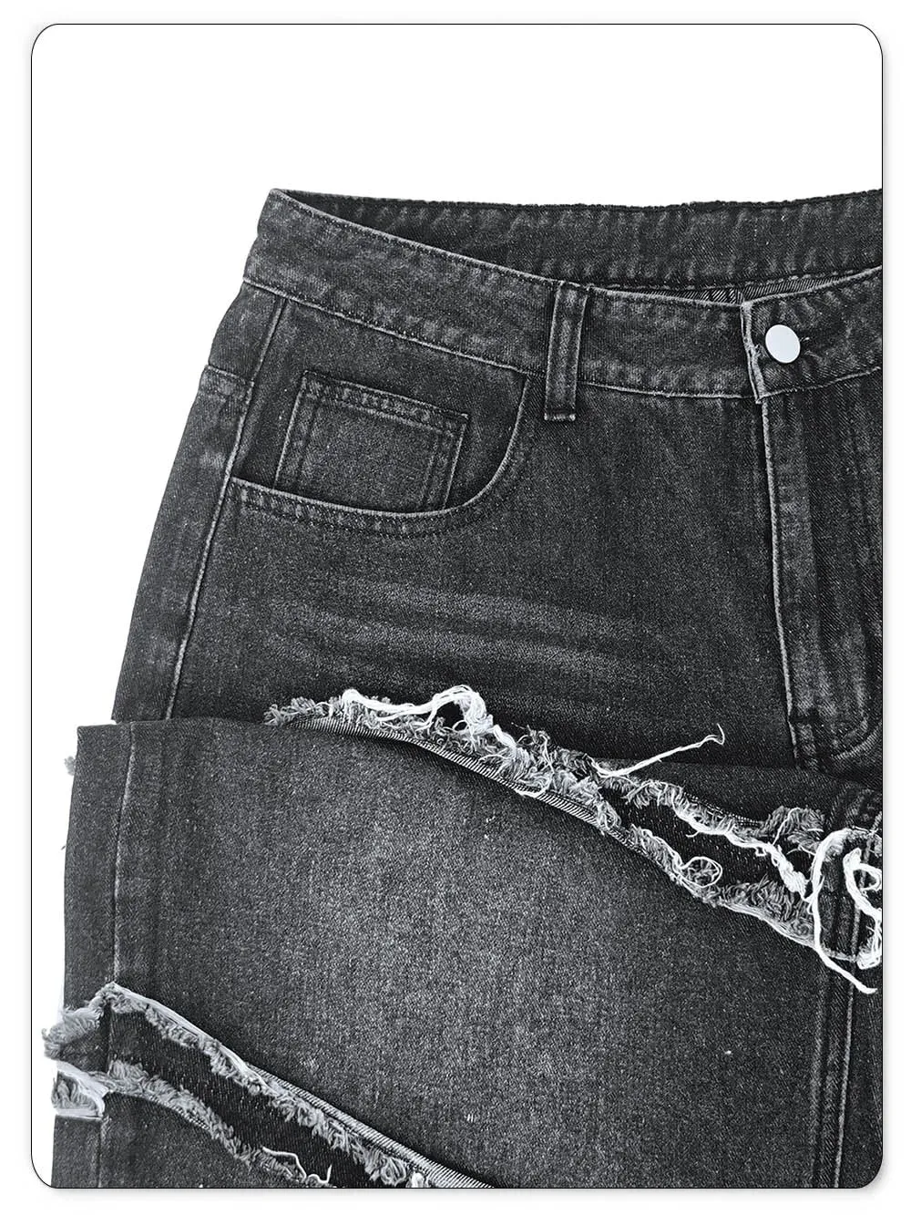 Men's Gothic Baggy Jeans Raw Frayed Edge Deconstructed Patchwork Wide Leg Denim Pants Y2K Punk Streetwear Trousers