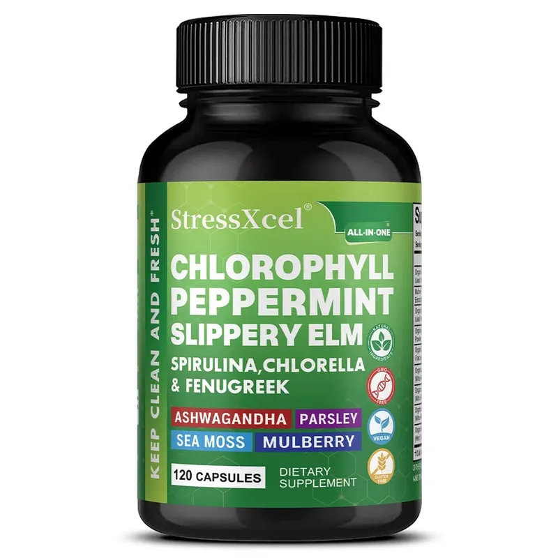 Chlorophyll Capsules with Peppermint - Supports Internal Cleanse Gut Health pH Balance Natural Freshness & Daily Wellness
