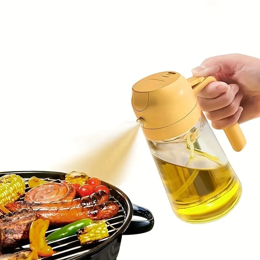 470ml 2-in-1 oil can and injector olive oil pour suitable for cooking air fryer salad barbecue (white)