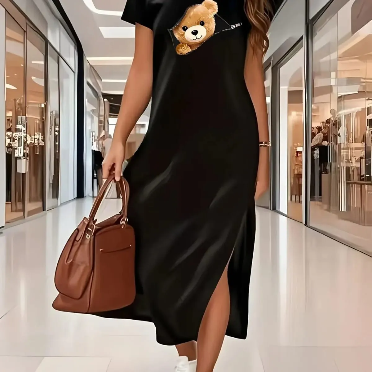 women's summer casual graphic print Loose and comfortable long dress long T-shirt dress women's summer clashing dresses