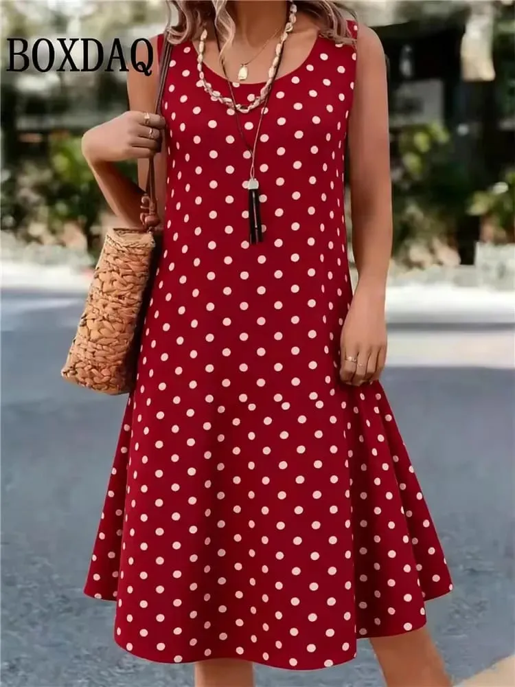 Summer Hot Sale Polka Dot Sleeveless Dress Elegant Women's Fashion 3D Print Mini Dress Casual Round Neck Loose Women's Clothing
