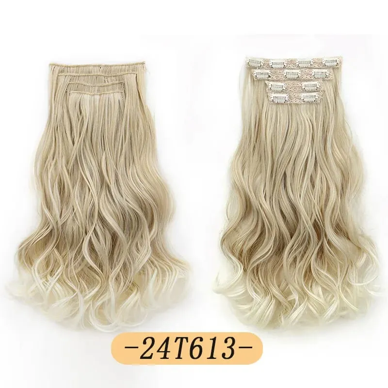 Synthetic 16Inch 11Clips Long Curly Hair Extension Heat Resistant Hair Extension Clips In Ombre Black Brown Blond Women