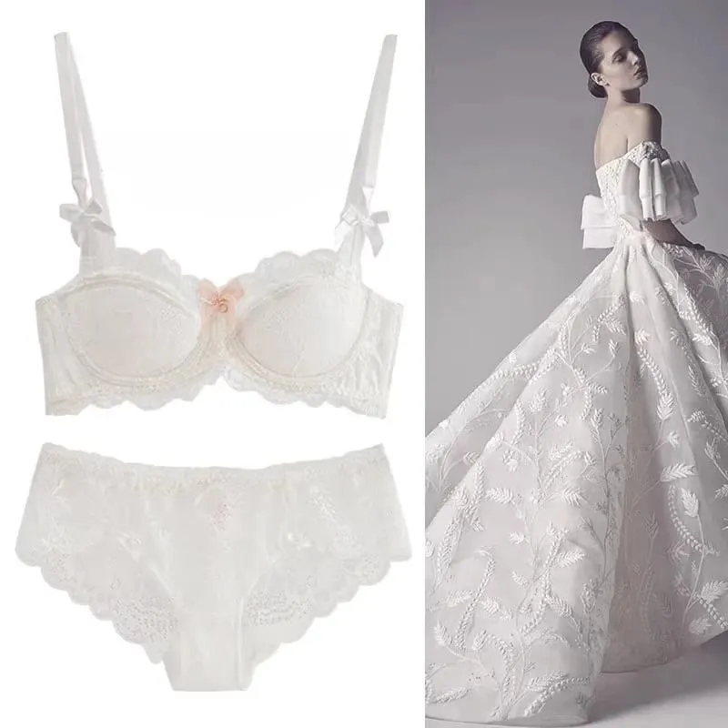 Modest French Pure Desire Bralette AB Cup fulddækkende blonde-bh & sæt lille buste push-up trådløs til buttet pigesløjfe Plus Size