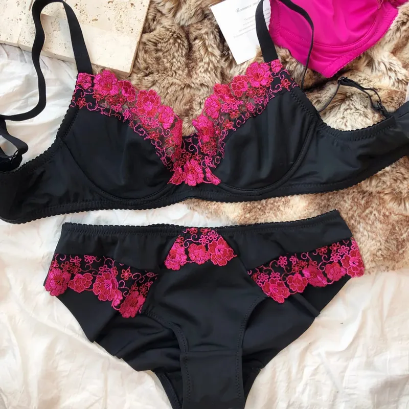 French Lace Flowers Embroidery Bra Set for Women Ultra Thin Lingerie Sexy Underwire Push Up Bras Plus Size BCDEFG Cup Underwear
