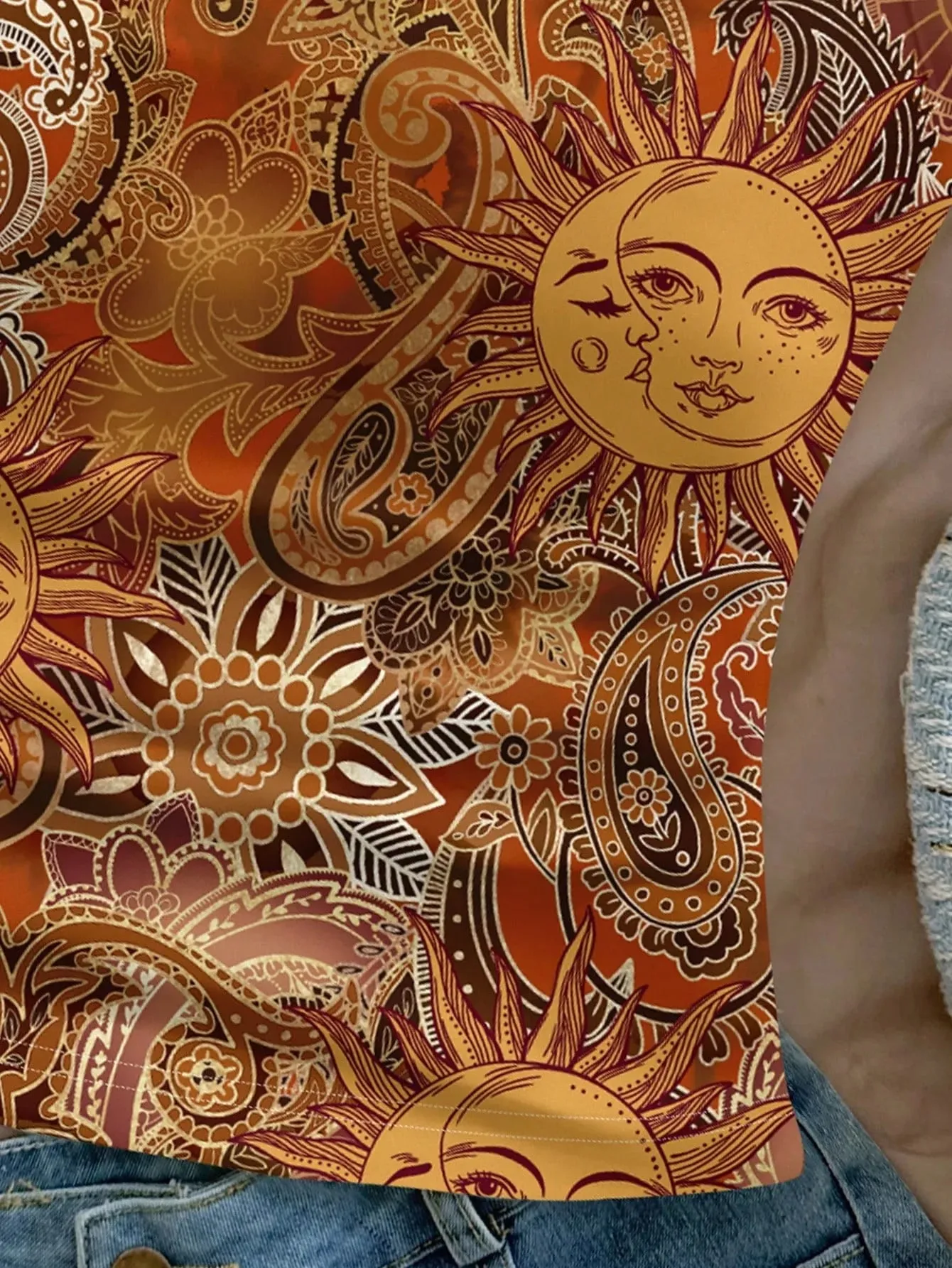 Women's Golden Sun God Paisley Full Print Halter Tank Top