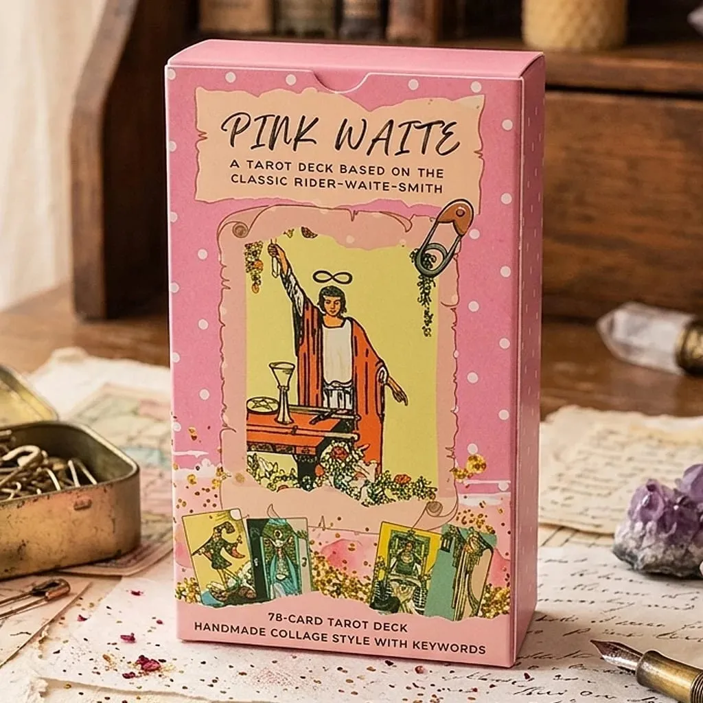 Pink Waite Tarot The Dreamy Pink Collage Tarot Deck 78 Aesthetic Kawaii Tarot Cards with Meanings 12*7cm Double-embossed