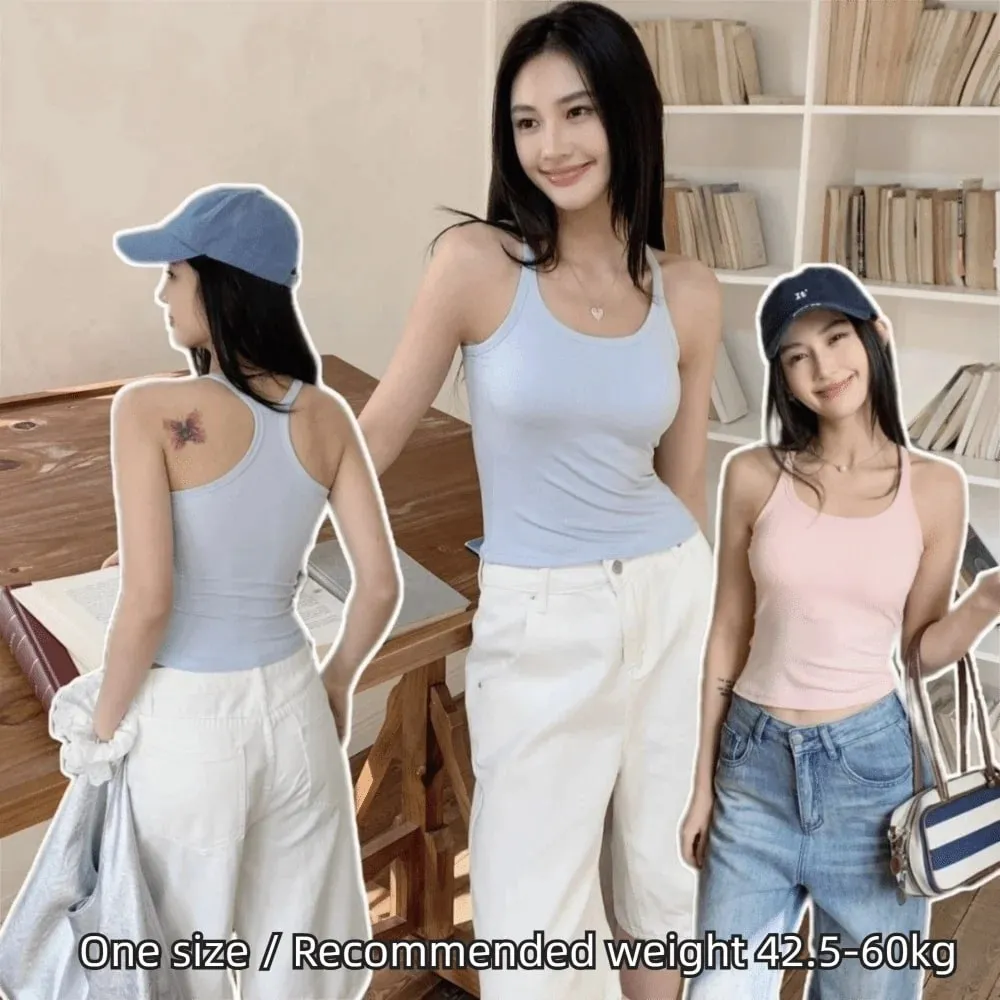 Wide Shoulder Straps Hollow Vest Comfortable H-Shaped Back Breast Small Camisole Slim Design Elastic Thin Tank Tops