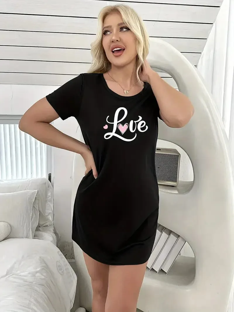 Summer Casual Letter-Printed Dress Suitable for Women's Daily Home Wear