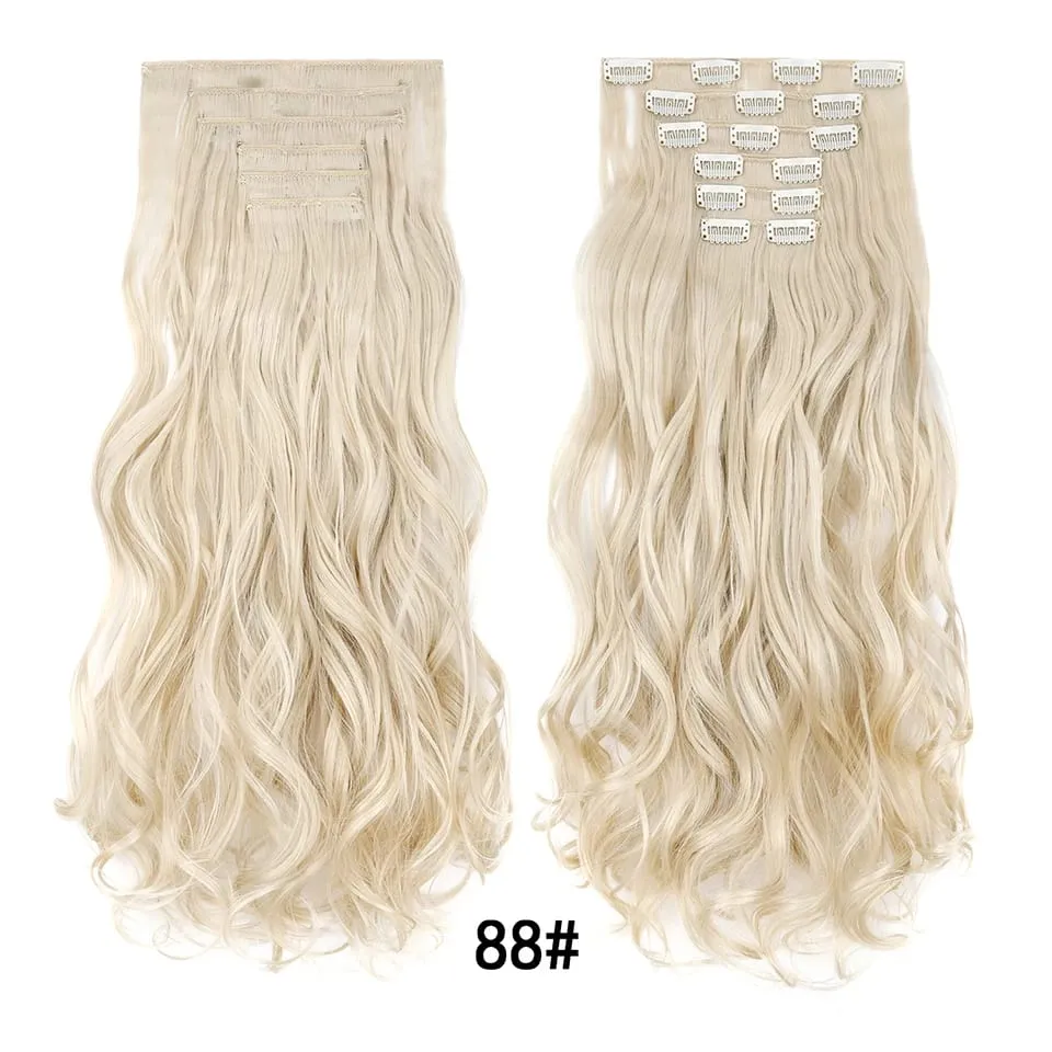 Women 20 Inches Wavy Curly Full Head 6 Separate Pieces Heat Resistance Synthetic Hair Clip in Hair Extensions