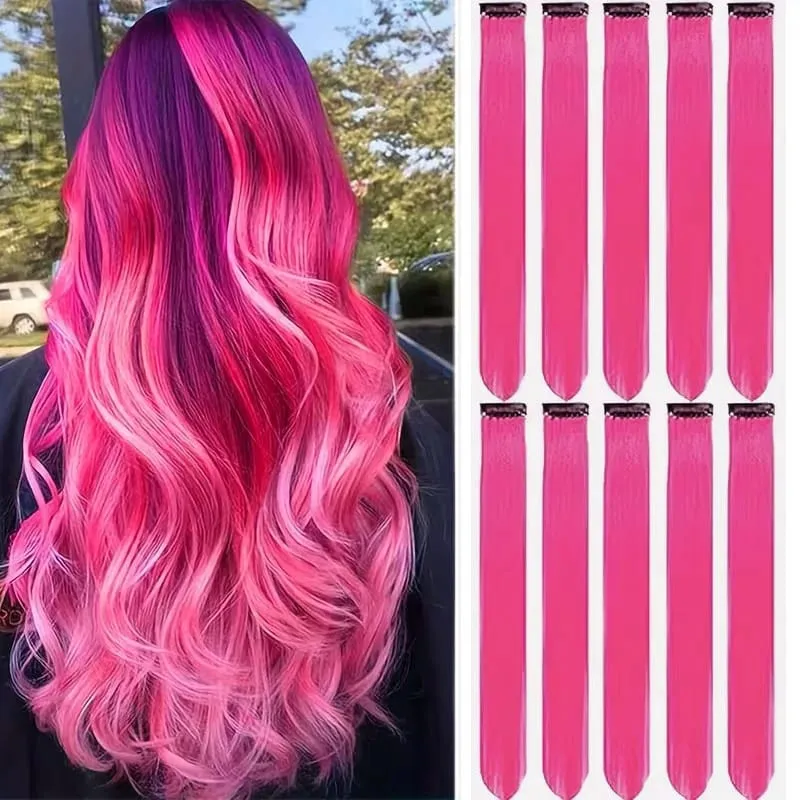 22Inch 10pcs Synthetic Colorful Long Straight Rainbow Colored Hair 10pcs Clip In Extensions for Women Daily Party Christmas — image 12