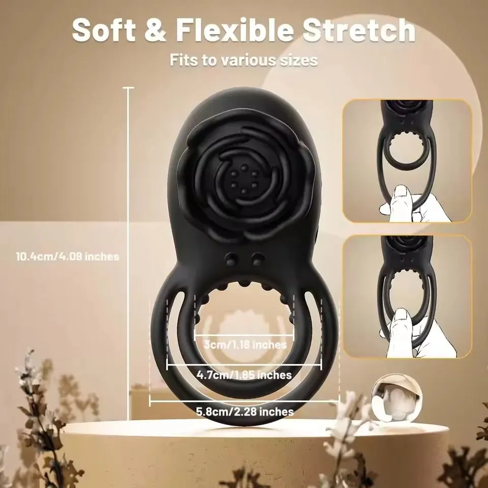 Penis Cock Ring Vibrator for Women Black Rose G Spot Nipple Clitoral Male Ejaculation Delay Nipple Clitoral Stimulator Sex Toys