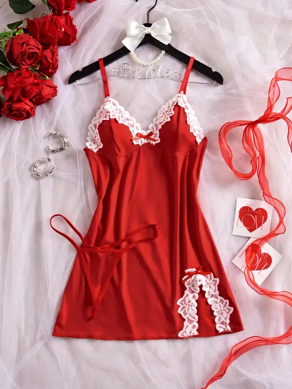 Women's Underwear Lingerie Set Nightdress Lace Sleepwear Solid Slim Soft Dresses Sleepwear & Thongs