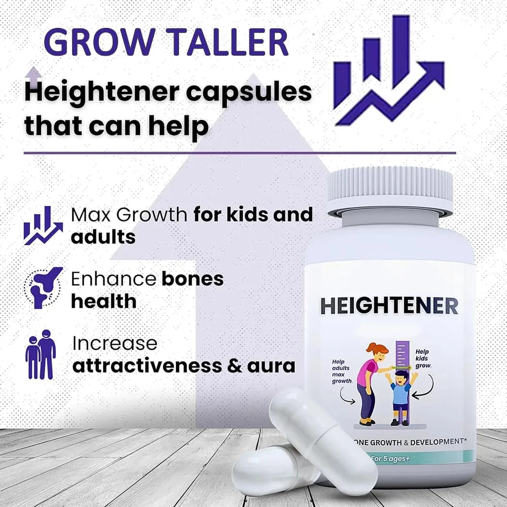 Heightener - Natural Height Growth Supplement for Kids Teens and Adults to Increase Bone Strength and Grow Taller Height Pills
