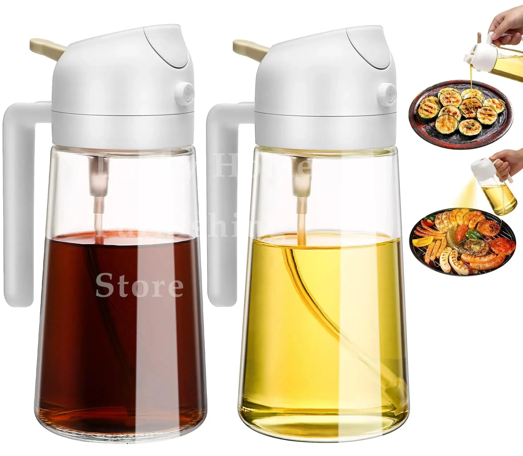 500ml 2-em-1 duplo uso plástico azeite pulverizador dispensador spray despeje garrafa vinagre senhor fritadeira de ar churrasco salada ferramentas de cozinha