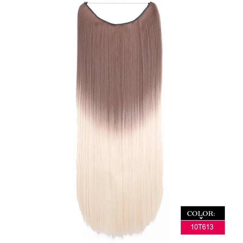 Synthetic One piece Hair Extensions No Clip No Glue Invisible 24inch Long Straight Wave Heat Resistant String Hairpiece