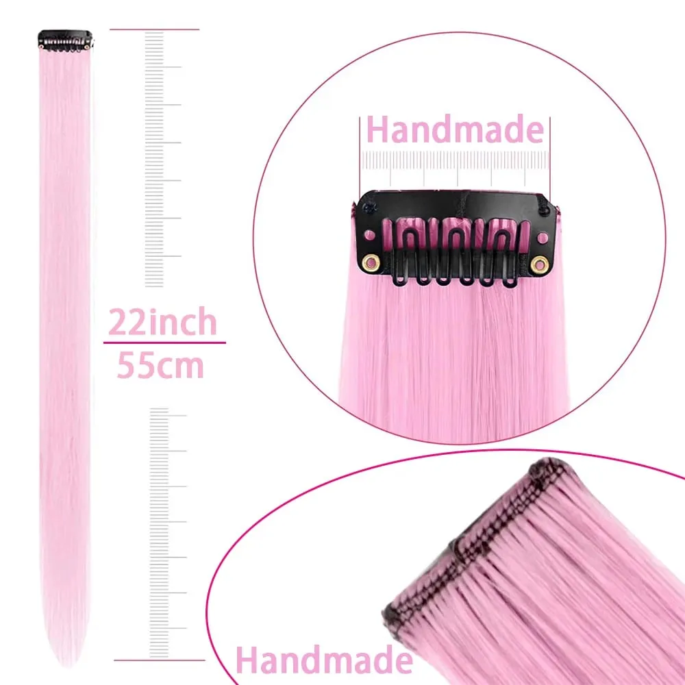 12Pcs 22 Inch Party Highlights Clip In Hair Extensions Straight for Women Multiple Colors Available Suitable for All Occasions