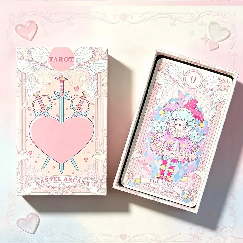 Kawaii Pink Large‑sized 78PCS Tarot Deck with Guidebook - Cute Anime Illustration for Fate Divination Future Telling Table Game