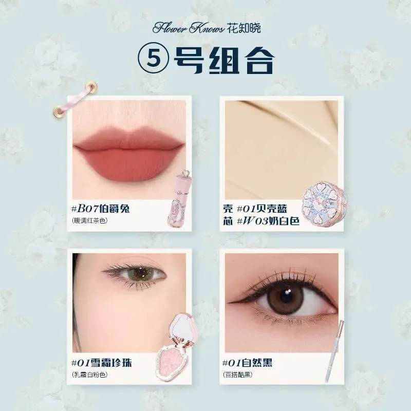 Flower Knows Bunny Garden 4-Piece Makeup Set Cushion BB Cream Liquid Lipstick Easy-Apply Blush Waterproof Eyeliner Cosmetics Kit