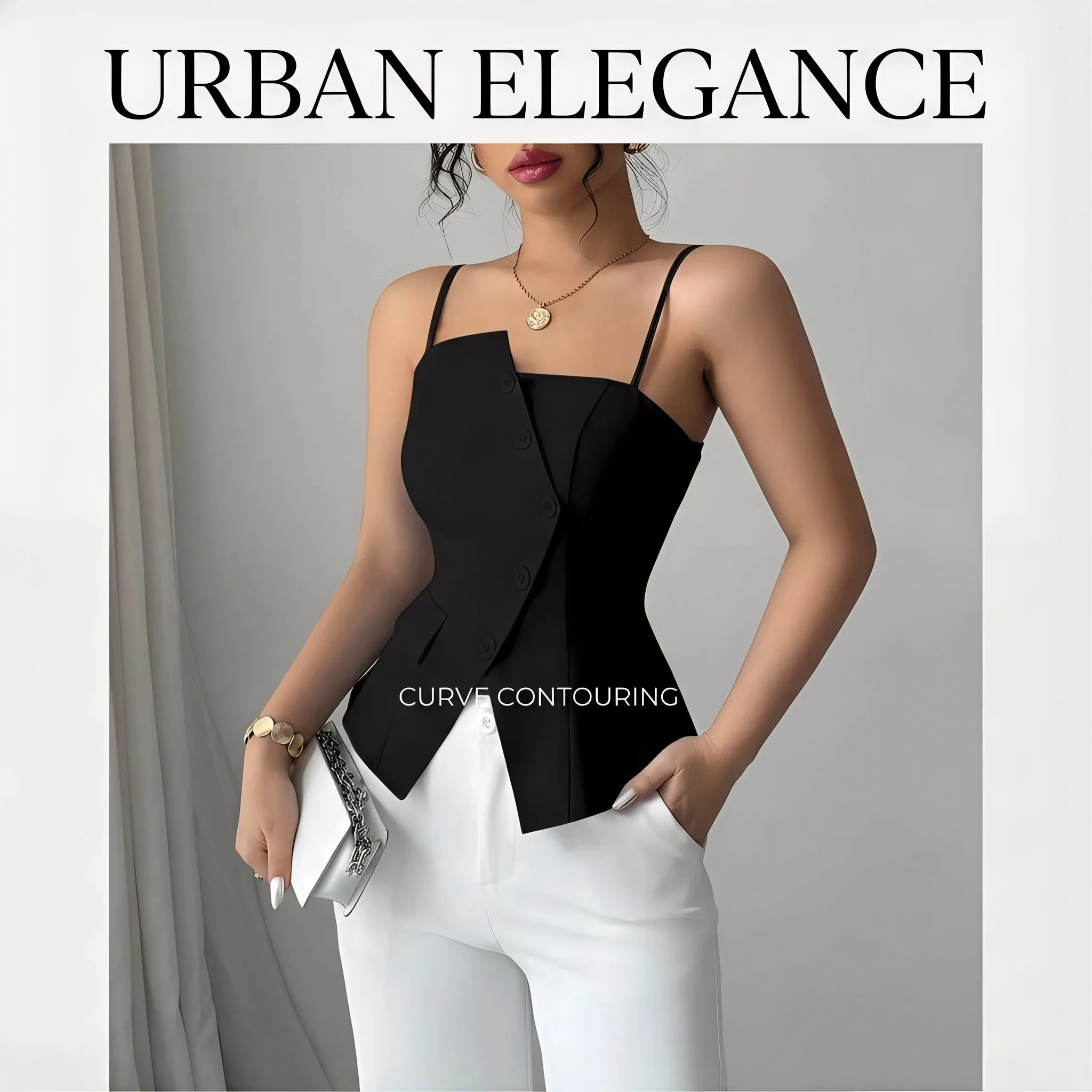 Womens Cami Top Thin Strap Asymmetric Button Cami Top Button Blazer Vest Fit Elegant Chic Apparel Tops Spring Summer Daily Shirt