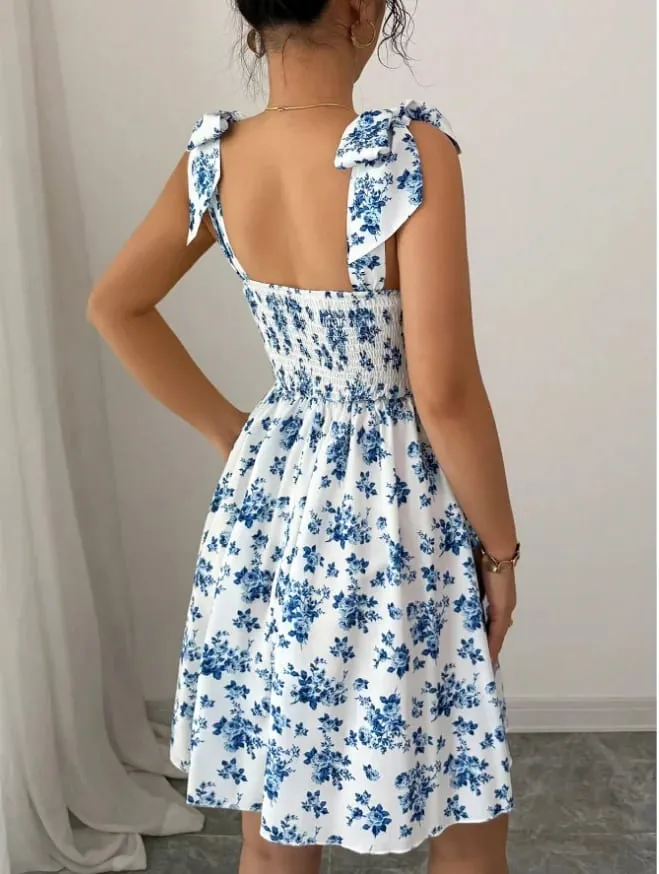 Dresses for Women Elegant Spaghetti Strap Women Dress Lace-up Print A-LINE Dress Women New Summer Vestidos De Verano Mujer Q5332