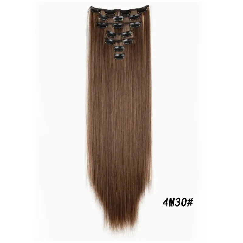 7Pcs/Set16Clips Hair Extension Black Long Straight Natural Hair Ombre Hairpiece Heat Resistant Fiber For Women Hairstyle Cosplay