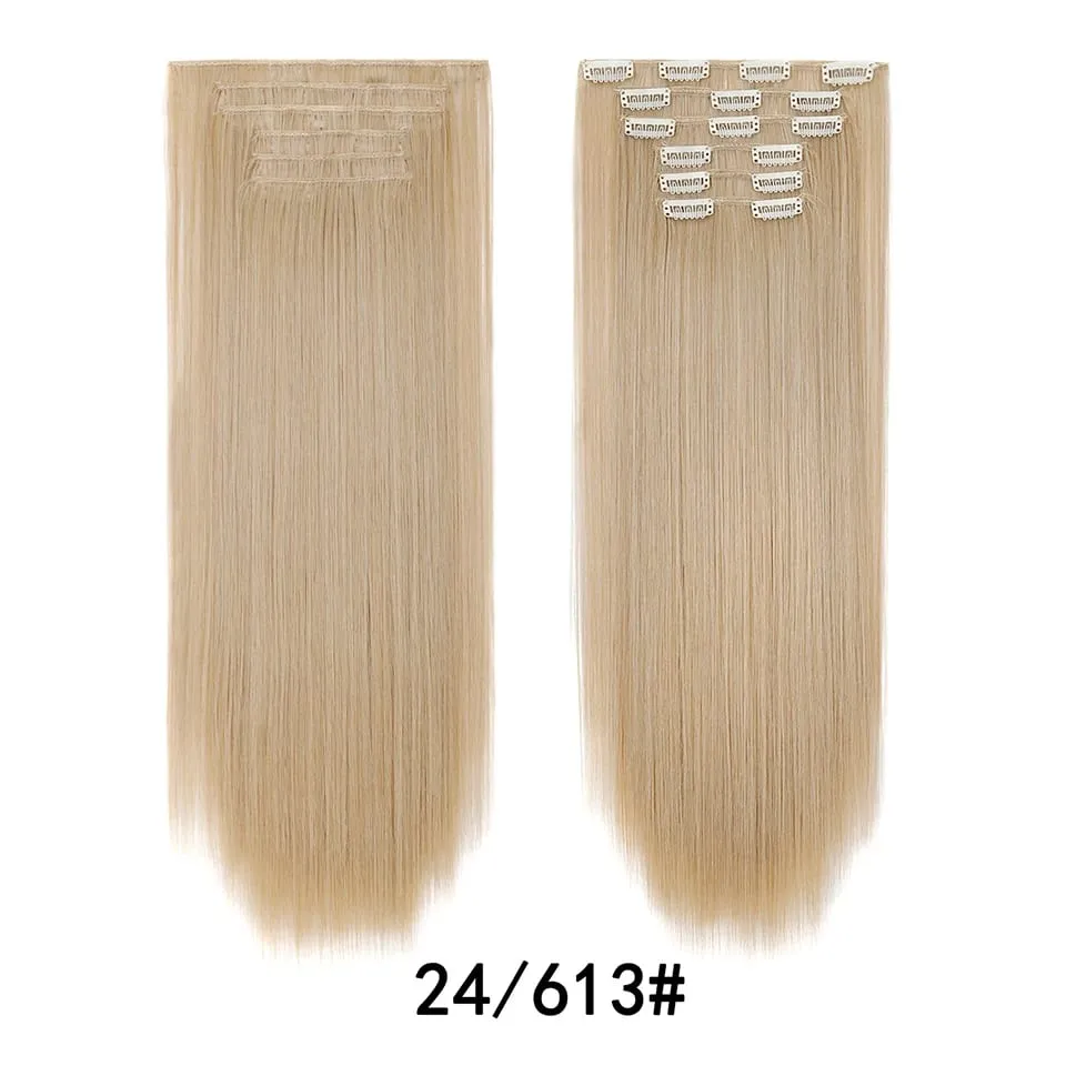 24Inch Clip in Hair Extensions Invisible Synthetic Extension 6PCS Long Straight Heat Resistant Clips on Hairpieces for Women