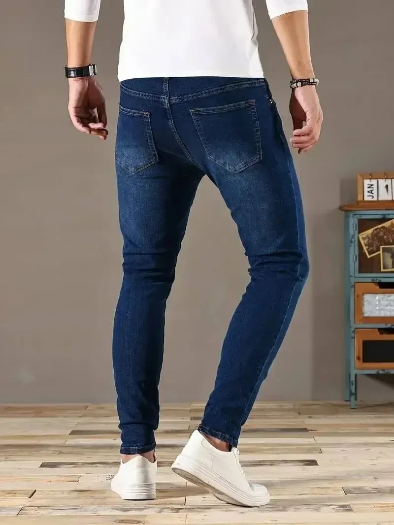 2025 Forår Nye Herre Slim Fit Klassiske Skinny Jeans Casual Street Style Casual Herre Skinny Jeans Mand Slim Fit Pencil Denim Blå