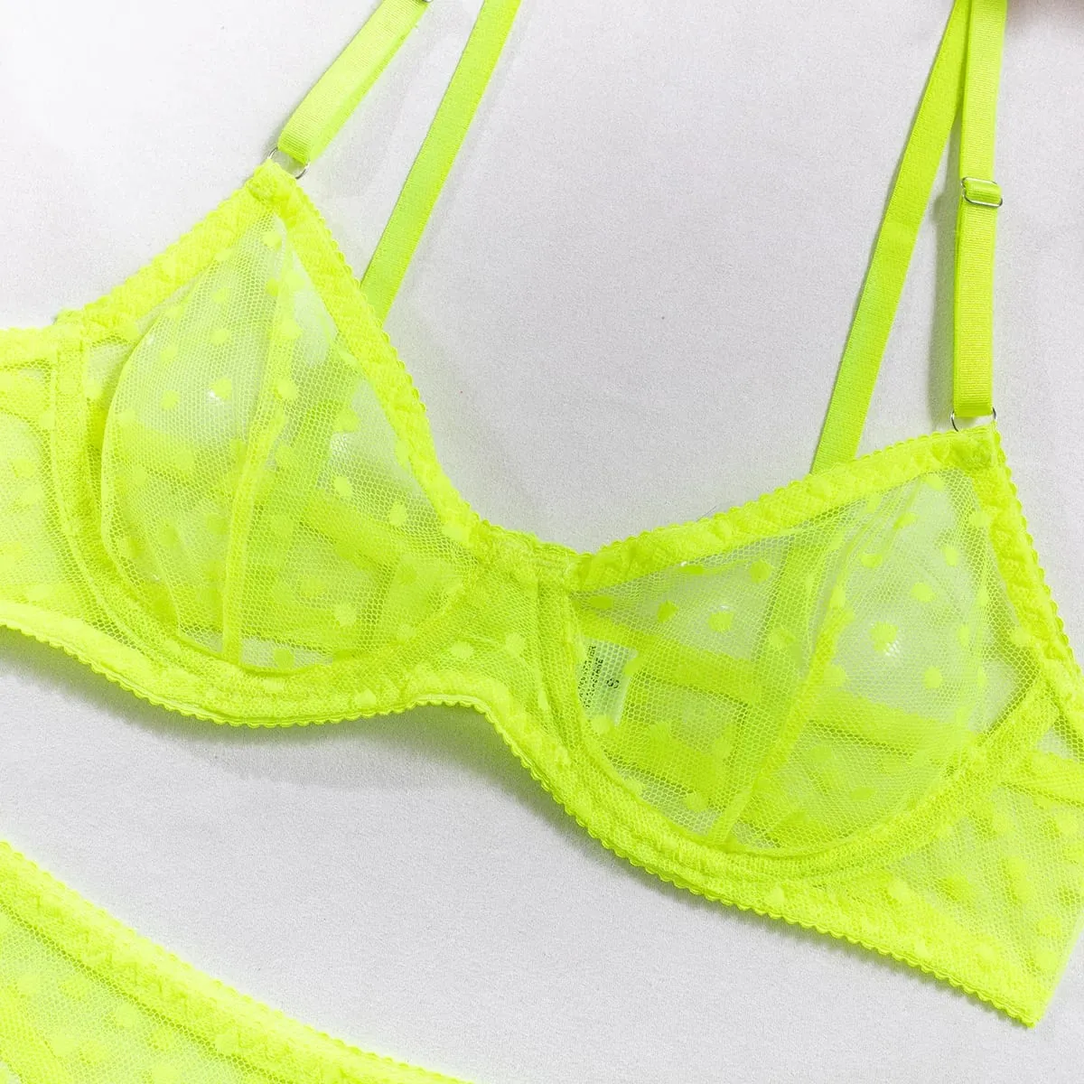 Sexy Polka Dot Women's Underwear Neon Green Bra with Support Brief Set Women 2 Pieces Short Skin Care Kits Exotic Sets