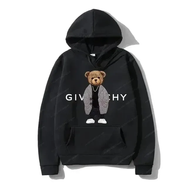 Men Women Unisex Autumn Winter Luxury Bear Print Hoodies Long Sleeve Fleece Pullover High Quality Free Shipping