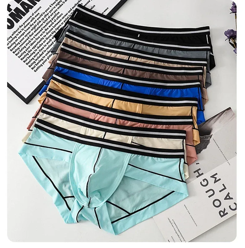 Ice Silk Briefs Seamless Panties Men Bulge Pouch Underwear Male Breathable Underpants Man Sexy U Convex Pouch Bikini Lingerie