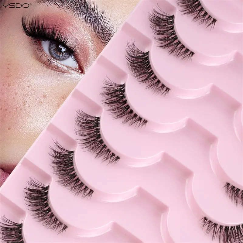 Half Eye Lashes Cat Eye Lashes 3/5/10 Pairs False Eyelashes Fluffy Soft Natural Look Clear Band 3D Mink Lashes Extension Makeup