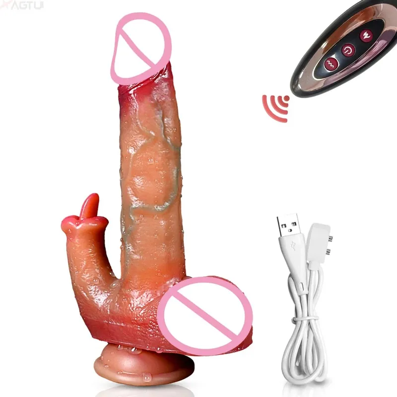 推力假陽具逼真假陽具舌頭舔陰蒂刺激器性玩具振動器陰道肛門 G 點按摩器適合女性情侶