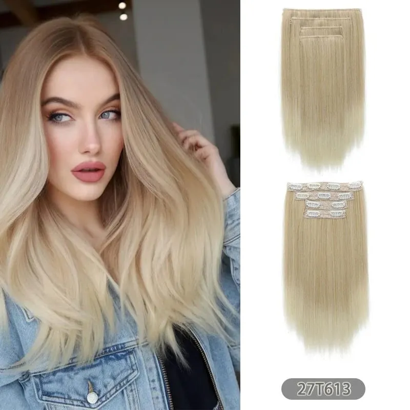 35CM Synthetic 4pcs/set Clips in Hair Extensions Short Straight Hairstyle Blonde Black Hairpieces Heat Resistant False Hair