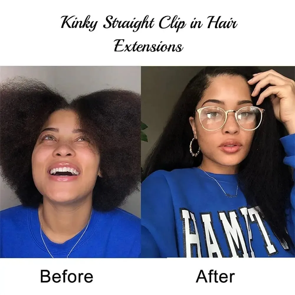 Synthetic Kinky Straight Clip-In Hair Extensions for Women Full Head Yaki Hair Extensions 16 Clips 7 Pcs