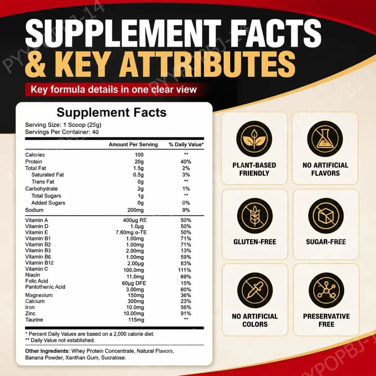 NurtureNova Whey Protein Powder with Taurine and Vitamins A D E C Zinc Banana Flavor 30 G Protein Per Serving 40 Servings