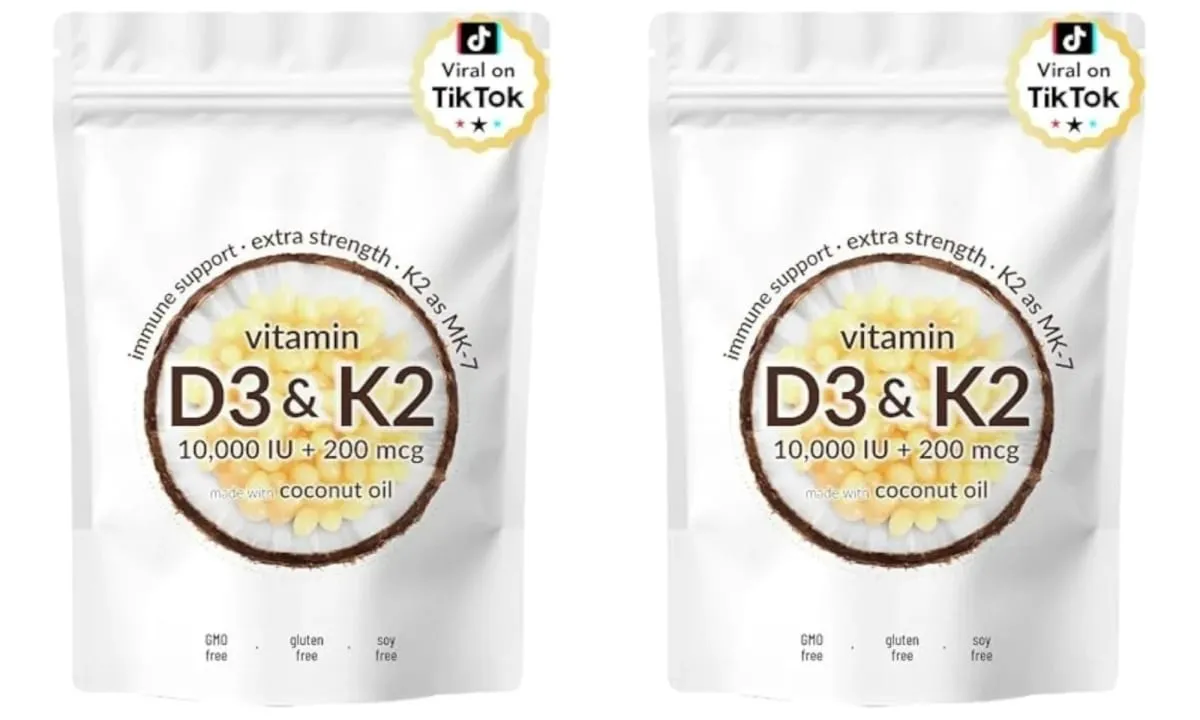 Vitamin D3 10000 IU K2 MK-7 200 mcg Softgels with Coconut Oil 2 in 1 Supports Strong Bones Immune Function Heart Health 300 Ct