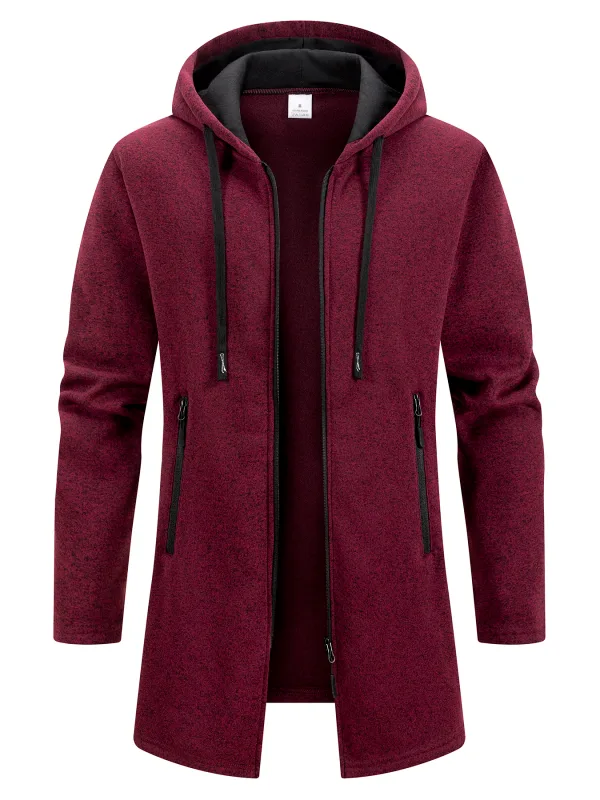 Men's Retro Zipper Jacket Mid Length Windbreaker Spring Autumn Winter Fleece Warm Jackets Fashion Casual Patchwork Yarn Coat