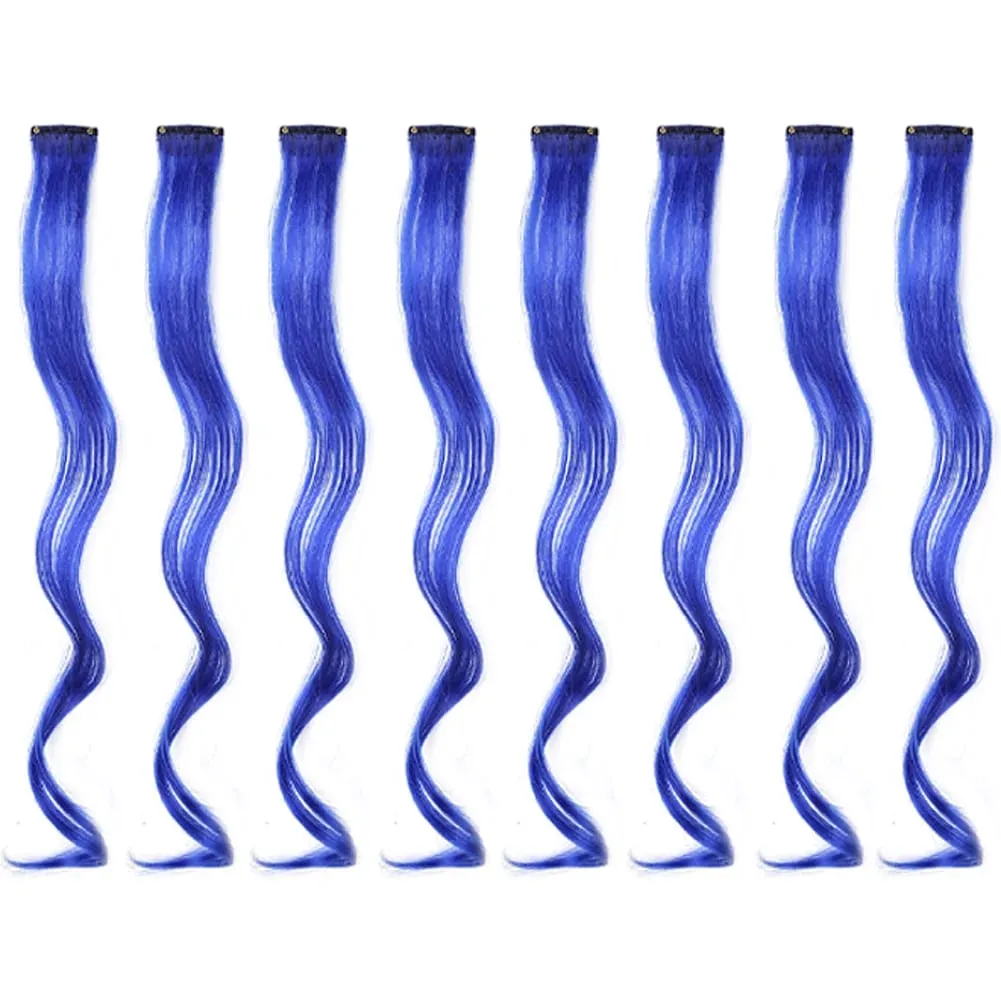 20 Inch Colourful Curly Wavy Party Highlights Clip in Synthetic Hairpieces 8 Pack Curly Colored Hair Extensions for Women