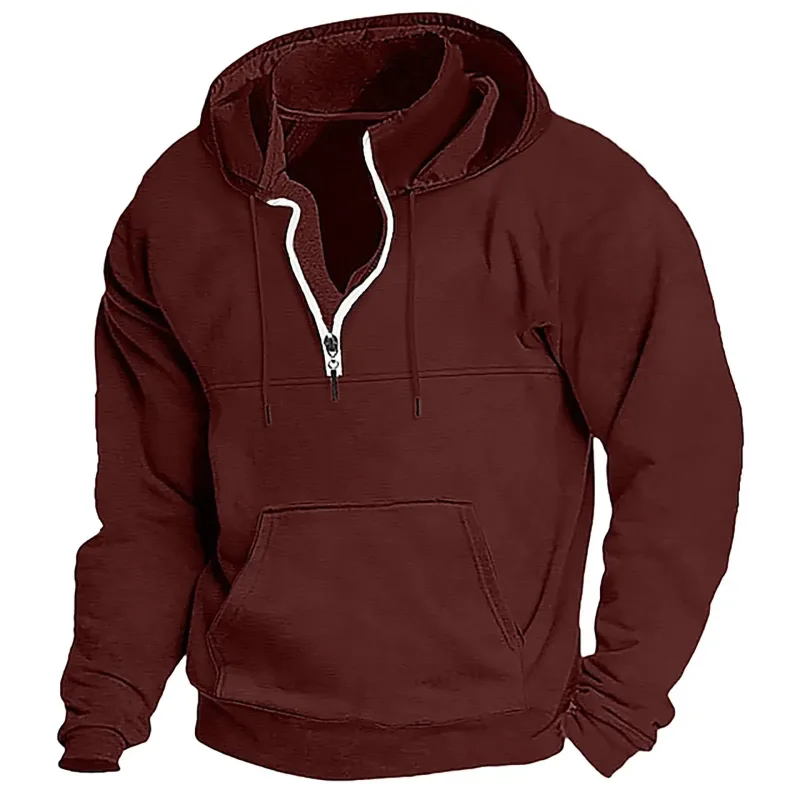 2026 Fashion Autumn/Winter New Hoodie Men's Casual Loose Stand Collar Solid Color Sports Hoodie Men's Half Zipper Street Wear