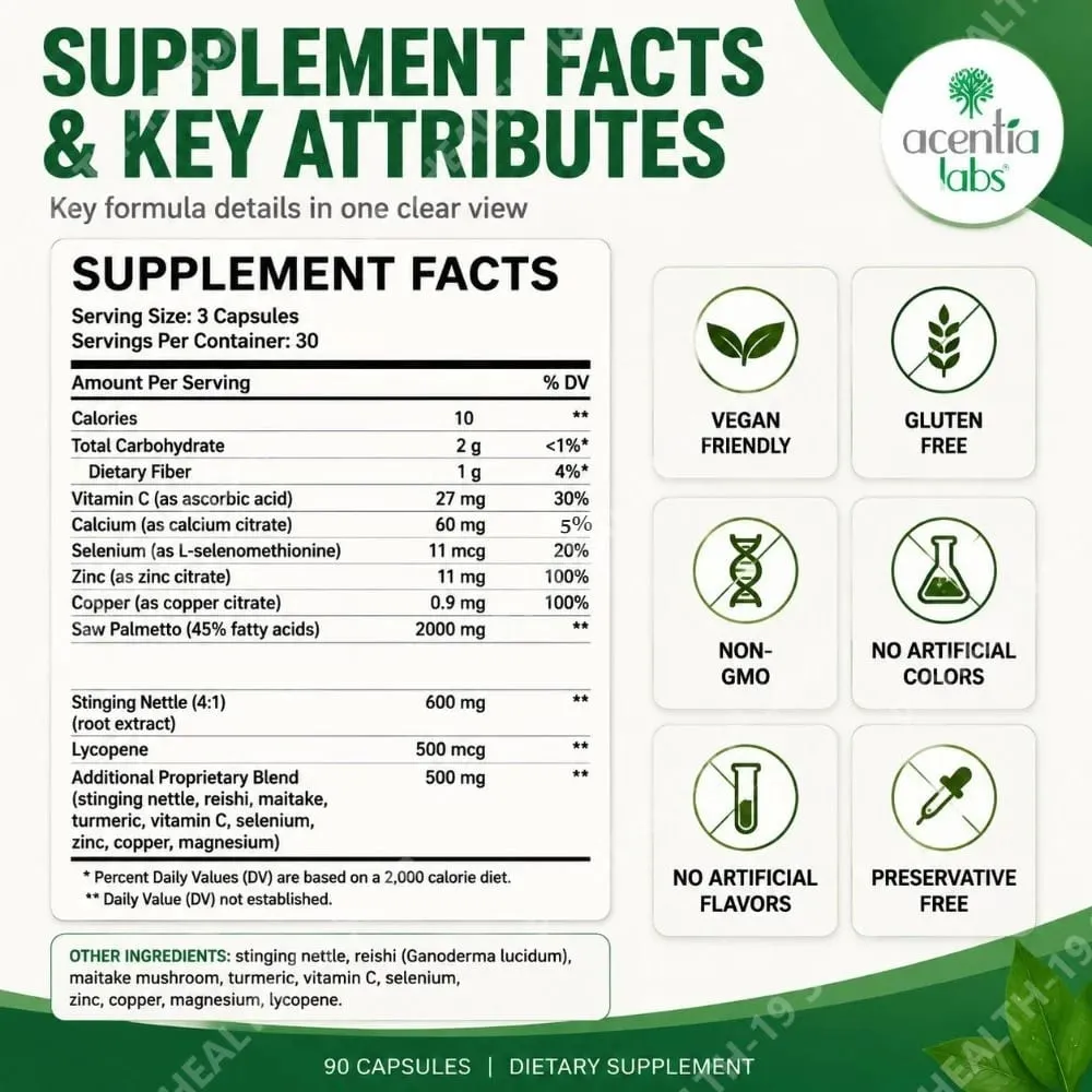 Prostate Health Capsules with Saw Palmetto 2000mg 90 Count Supports Healthy Prostate Function Urinary Flow Urinary Tract Comfort