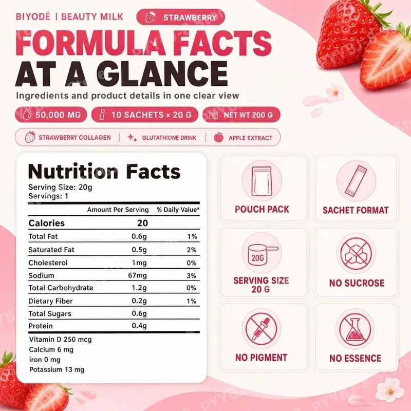 Strawberry Collagen Glutathione Drink Mix with Apple Extract for Skin Glow Support 10 Powder Sachets x 20g Net 200g
