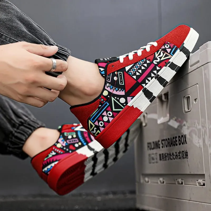 Summer Trendy Men's New Board Shoes Outdoor Non Slip Walking Men Sporty Shoe Canvas Pattern Casual Sneakers Male Zapatos
