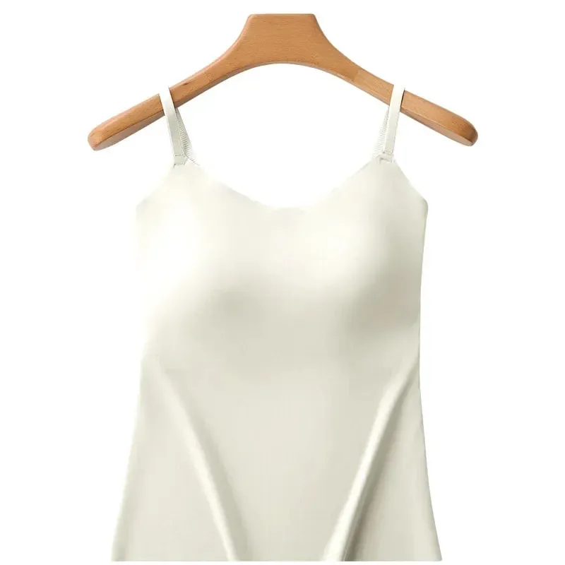 M-2XL Beautiful Back Sling Long Vest With Build-in Bra Women's Summer Fixed Cup Outer Wear Bottoming Top For 40-80kg