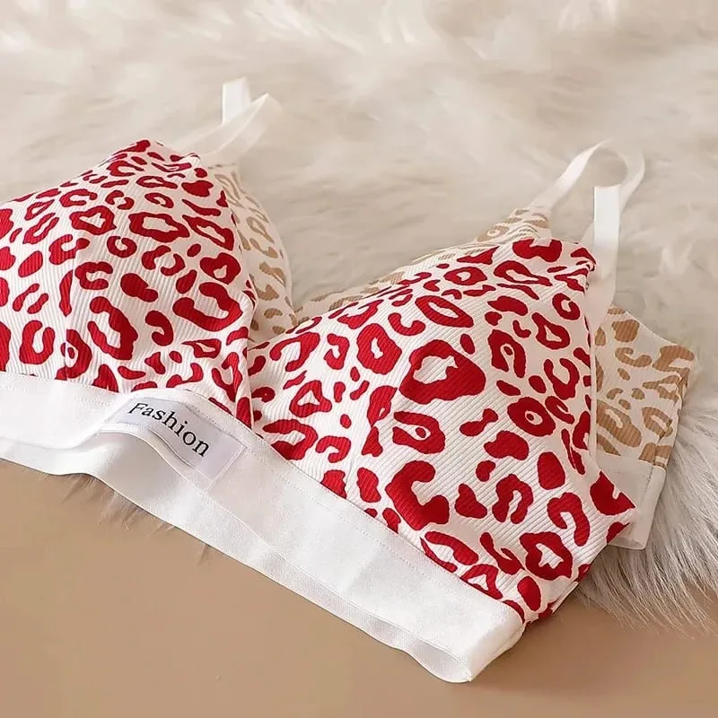 1/3Pcs Seamless Bra Set Low Waist Panties Leopard Bralette Sexy Lingerie Set Vneck Sport Brassiere Female Cotton Underwear