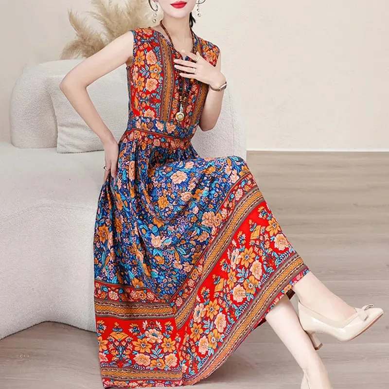 New Fashion 2026 Casual Summer Clothes Dresses For Women Vintage Dress V-neck Fashion Plus Size Women Clothing — image 1