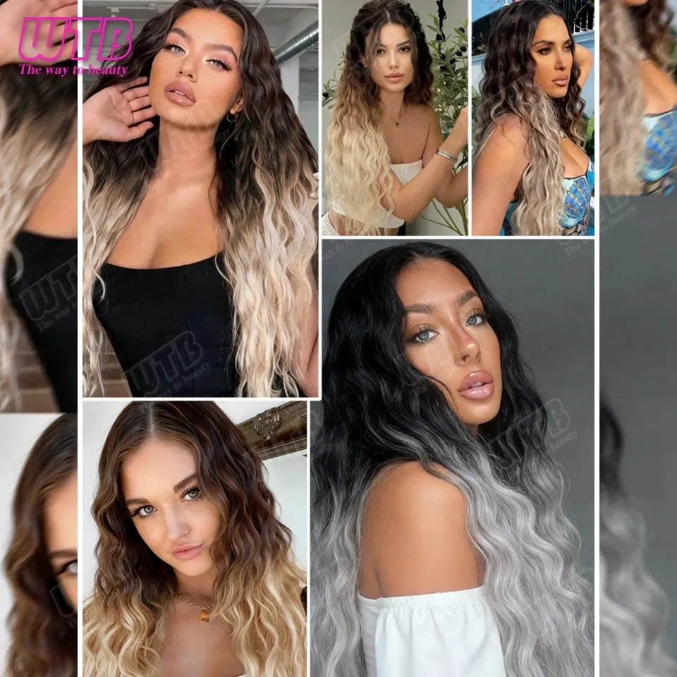 WTB Gradient Color Hair Extensions Synthetic Wig BB Clip Style Water Wave Pattern Suitable for Women's Daily Wear and Holidays