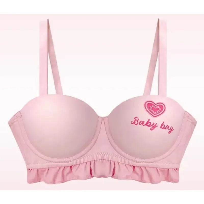 Sutiã sem fio sem costura, coração azul, redondo, meia xícara, lingerie para peito pequeno, push up, sem arame, sexy, íntimo